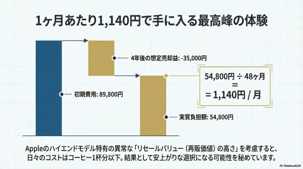 4年後の想定売却益35,000円を考慮した実質負担額54,800円の計算図。
